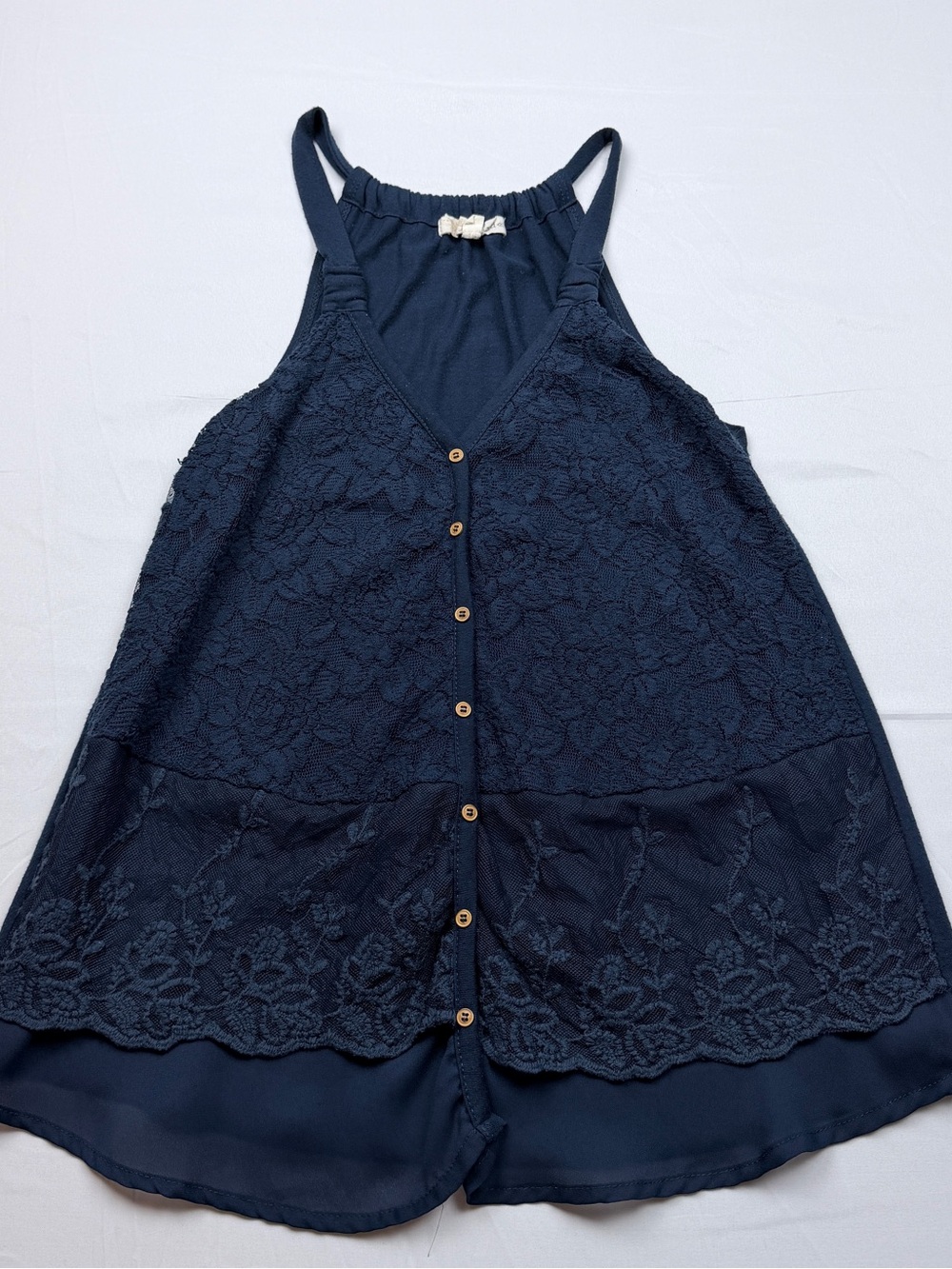 Rewind Navy Lace Button-Front Camisole
